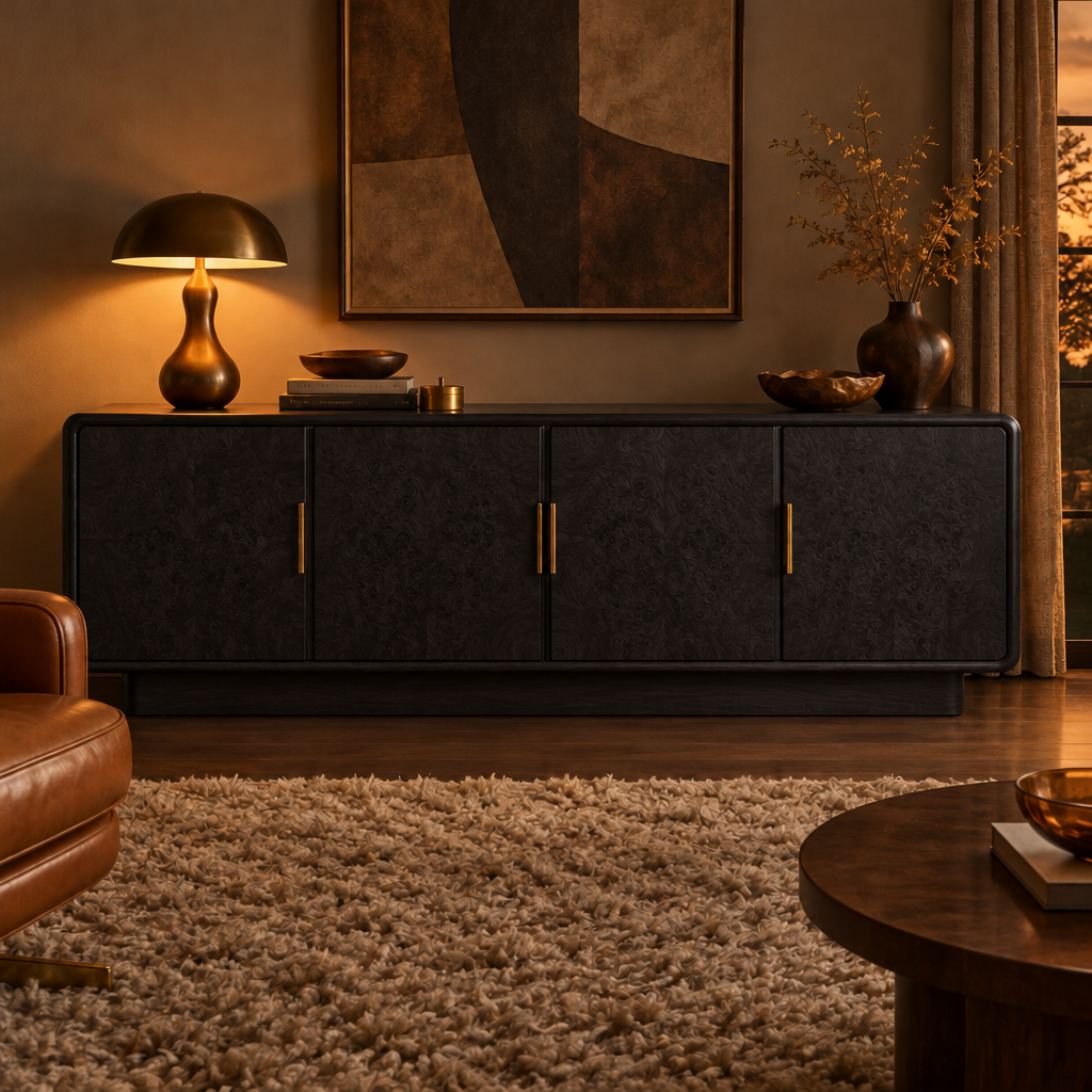 Sable Burl Credenza in Ebonized Black finish