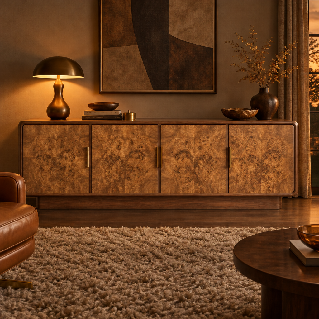 Sable Burl Credenza in Natural Walnut finish