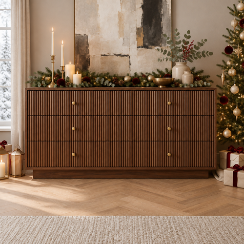 Arden Fluted Dresser styled for the holidays