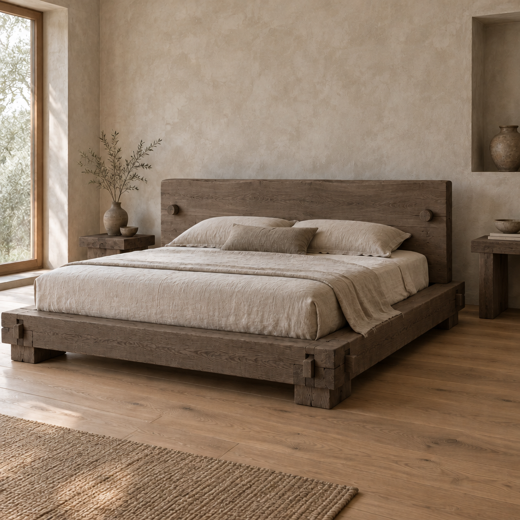 Basalt Plinth Bed in Smoked Oak finish