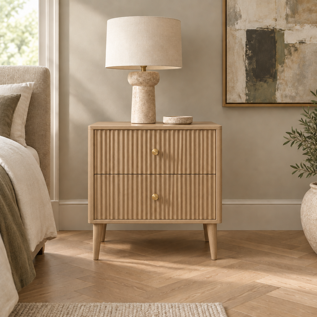 Arden Fluted Nightstand in Natural Oak finish