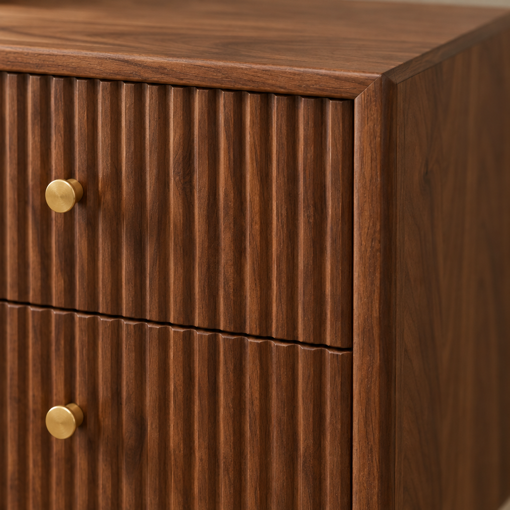 Arden Fluted Nightstand wood grain close-up