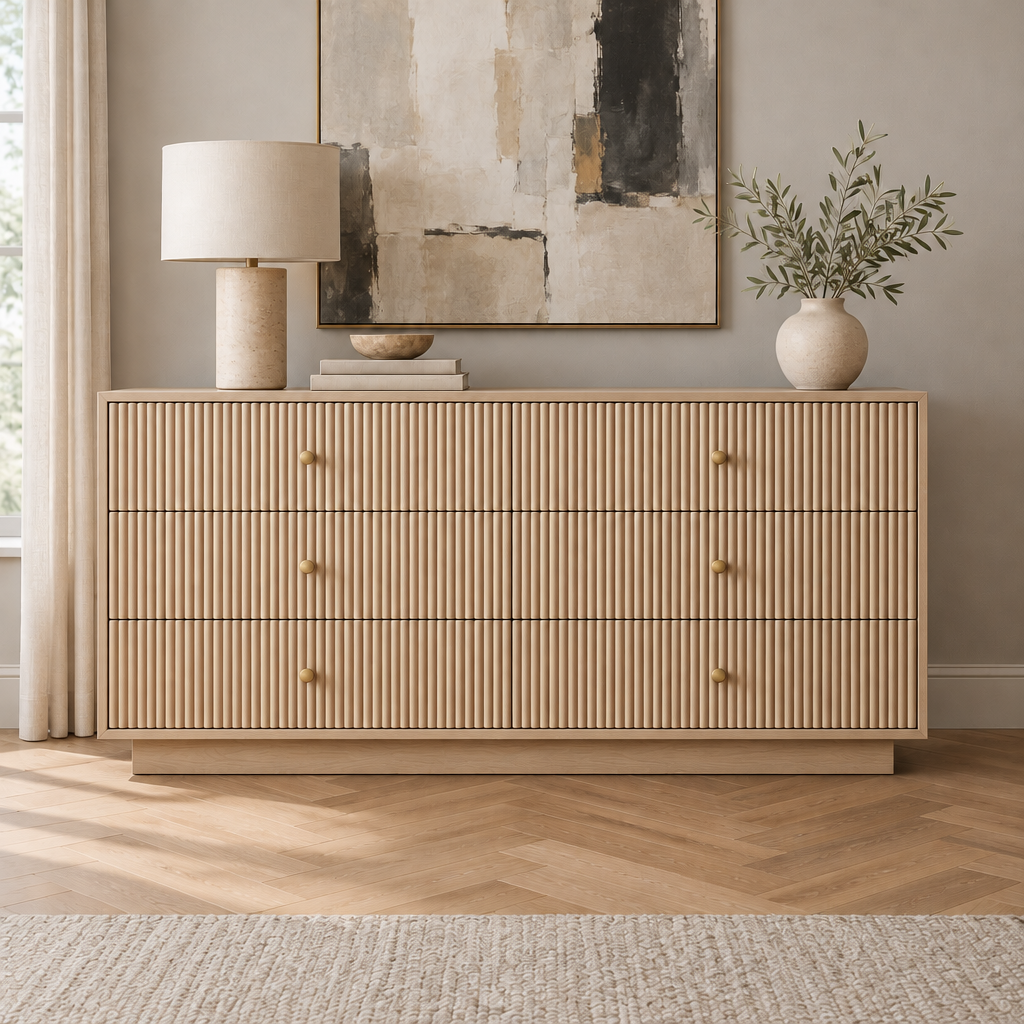 Arden Fluted Dresser in Natural Oak finish
