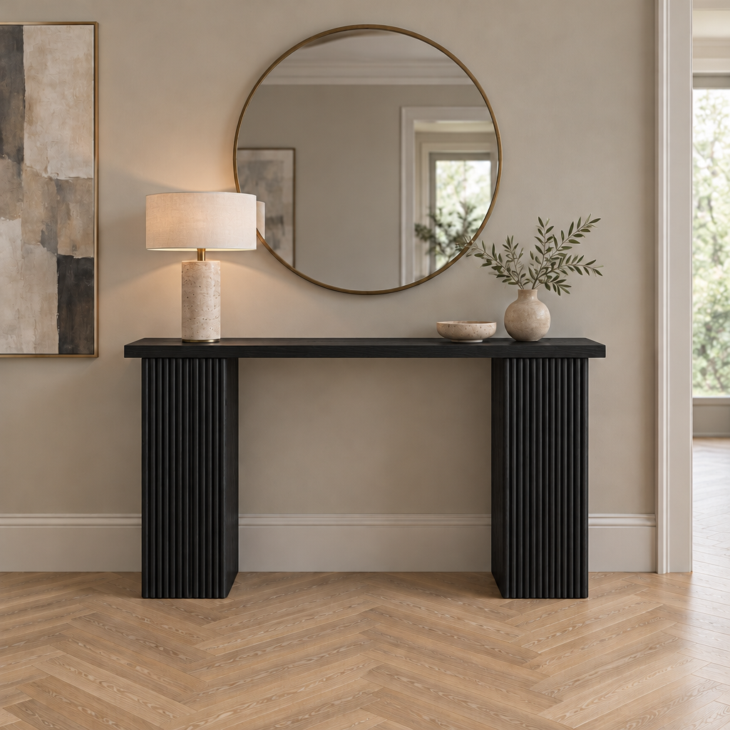 Arden Fluted Console Table in Ebonized Black finish