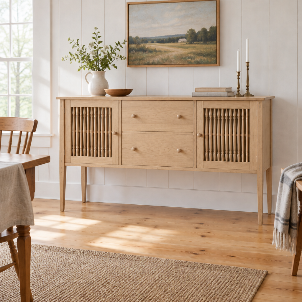 Linden Spindle Sideboard in Natural White Oak finish