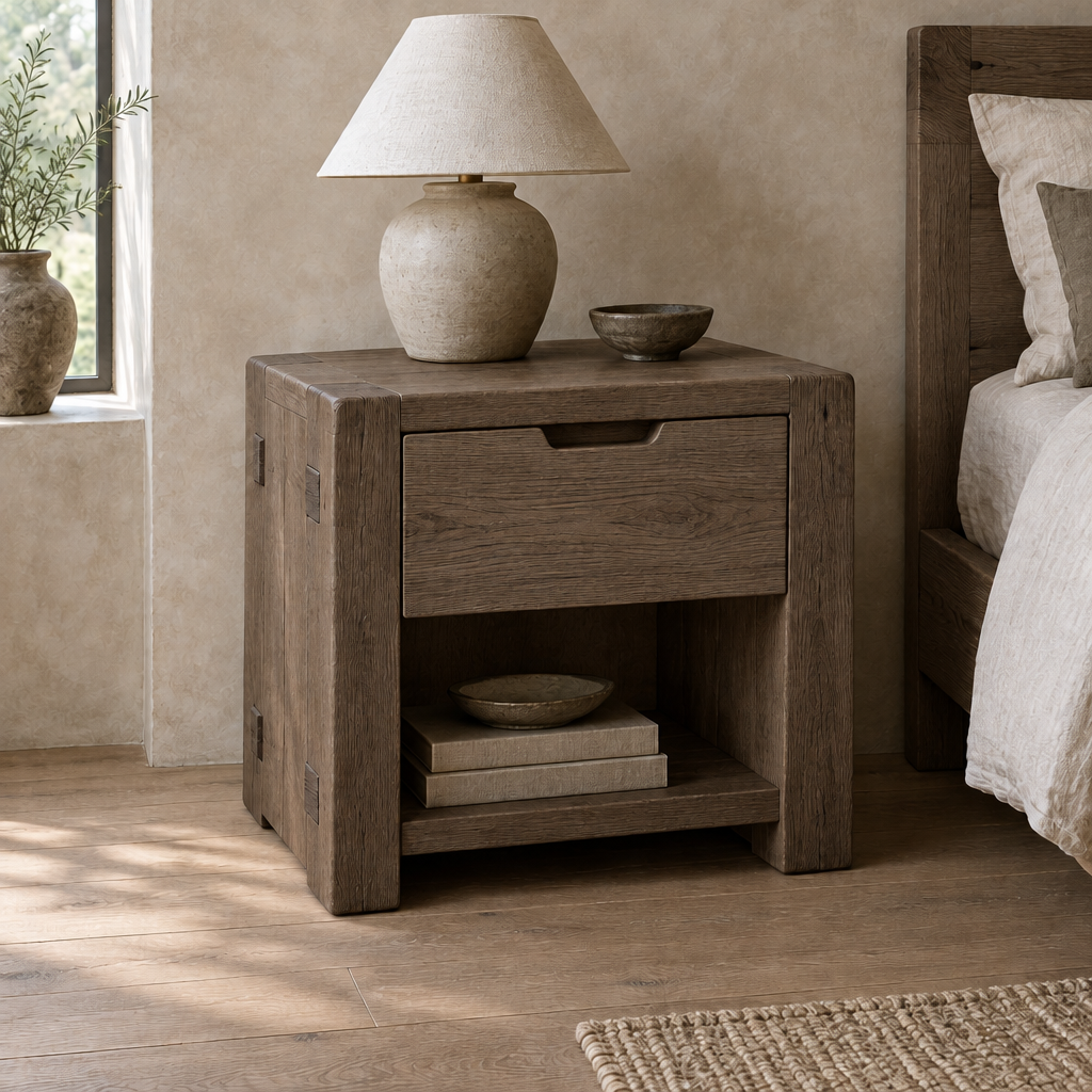 Basalt Block Nightstand in Smoked Oak finish