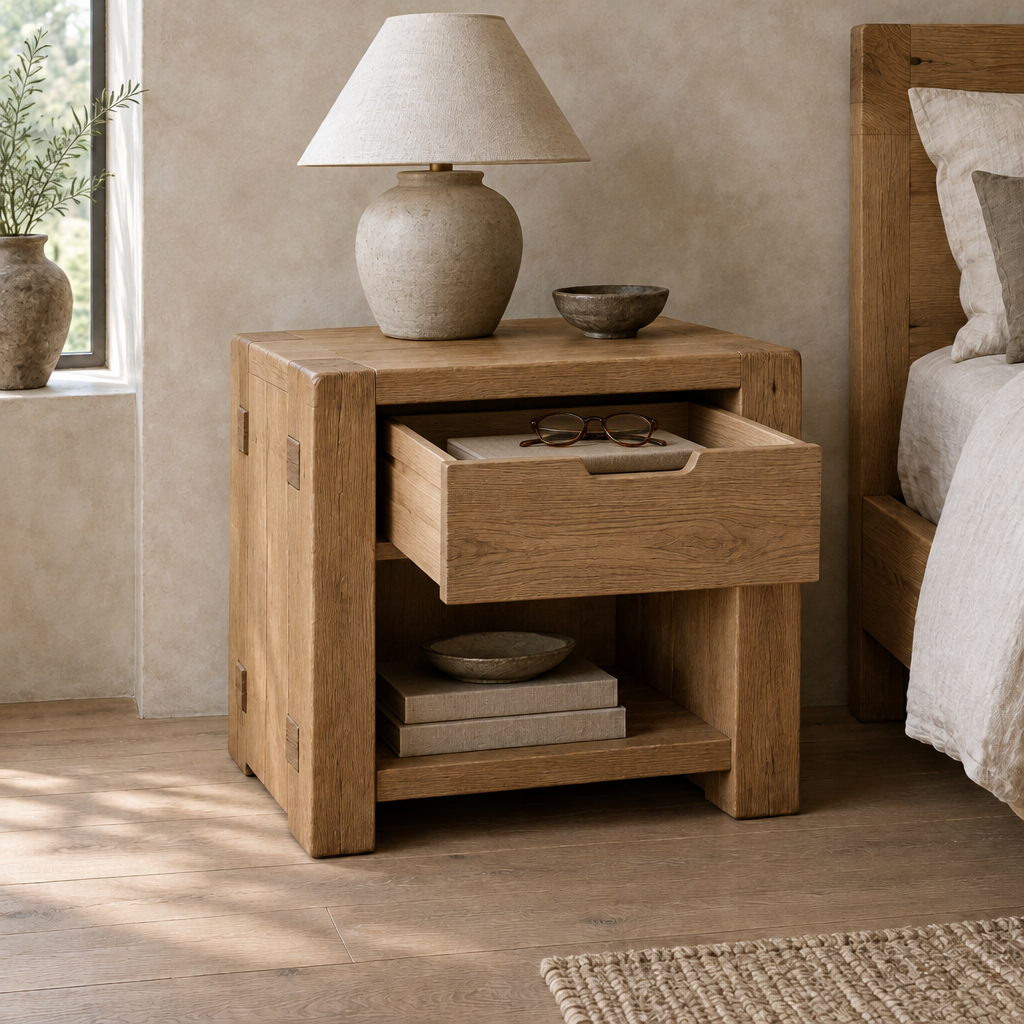 Basalt Block Nightstand in use
