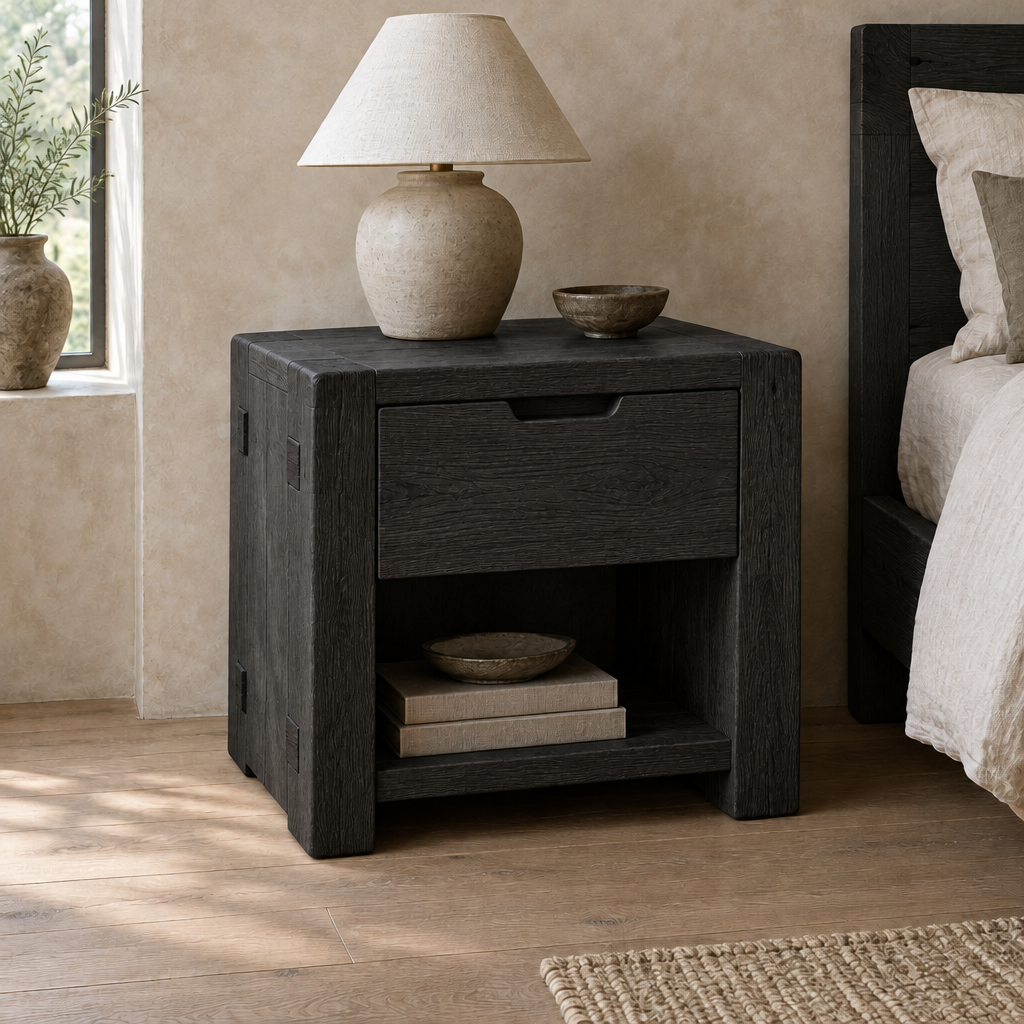 Basalt Block Nightstand in Ebonized Oak finish