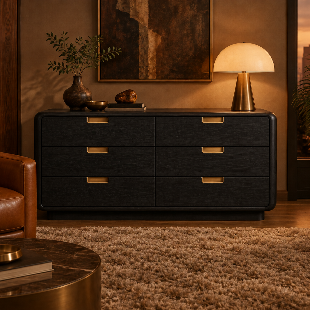 Sable Walnut Burl Dresser in Ebonized Black finish