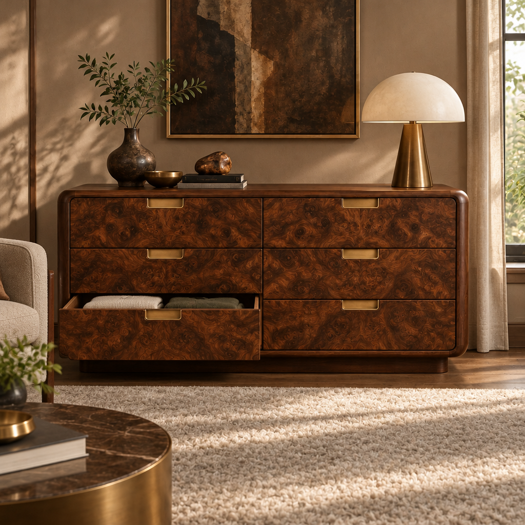 Sable Walnut Burl Dresser in use
