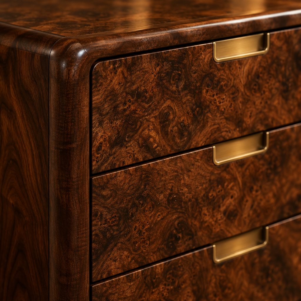 Sable Walnut Burl Dresser wood grain close-up
