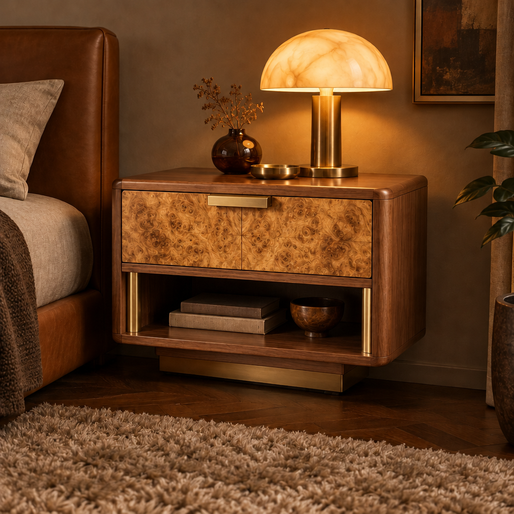 Sable Burl Nightstand in Natural Walnut finish