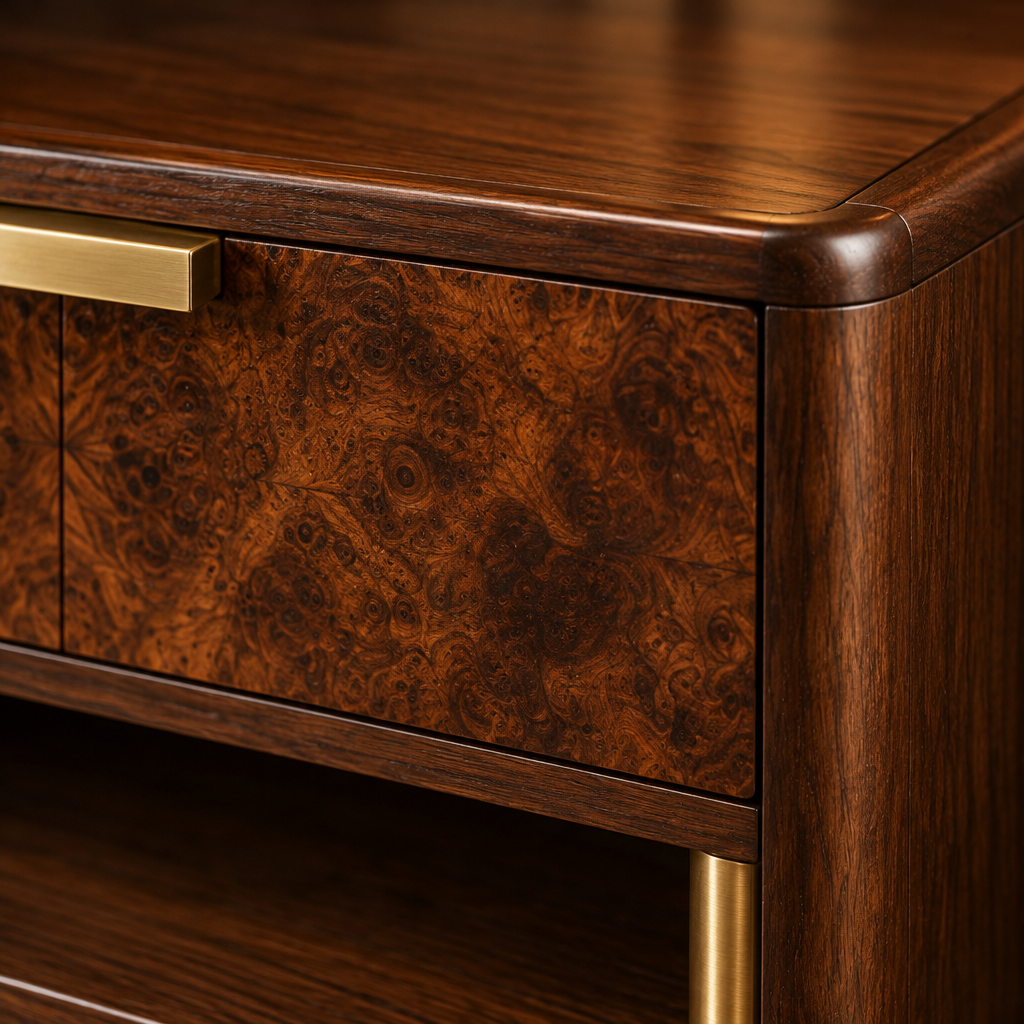Sable Burl Nightstand wood grain close-up