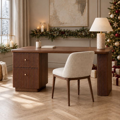 Arden Fluted Writing Desk styled for the holidays