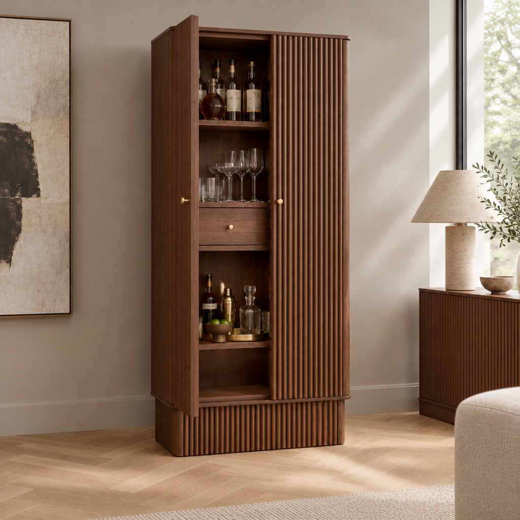 Arden Fluted Bar Cabinet side view