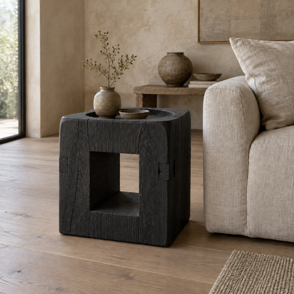 Basalt Block Side Table in Ebonized Oak finish