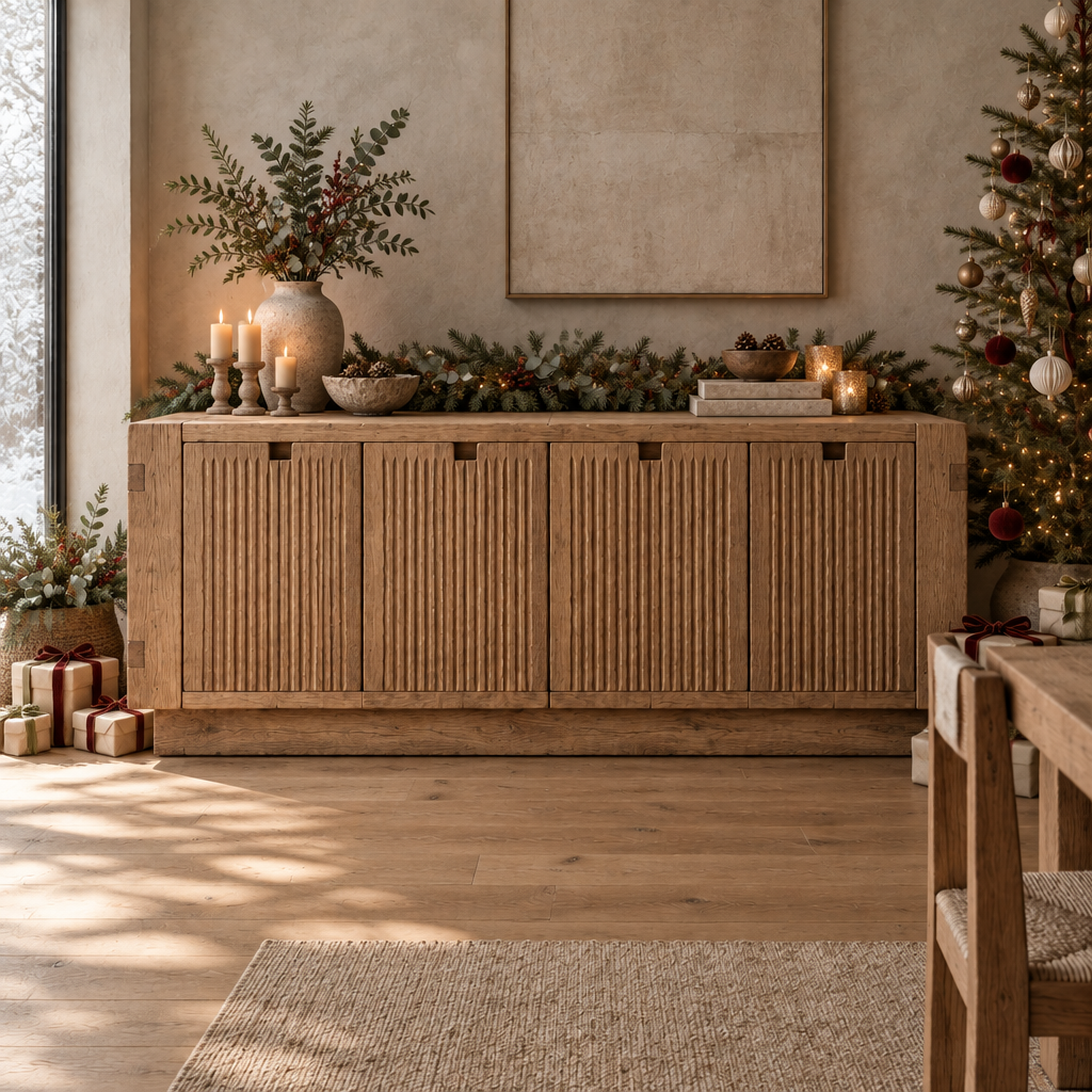 Basalt Board Sideboard styled for the holidays