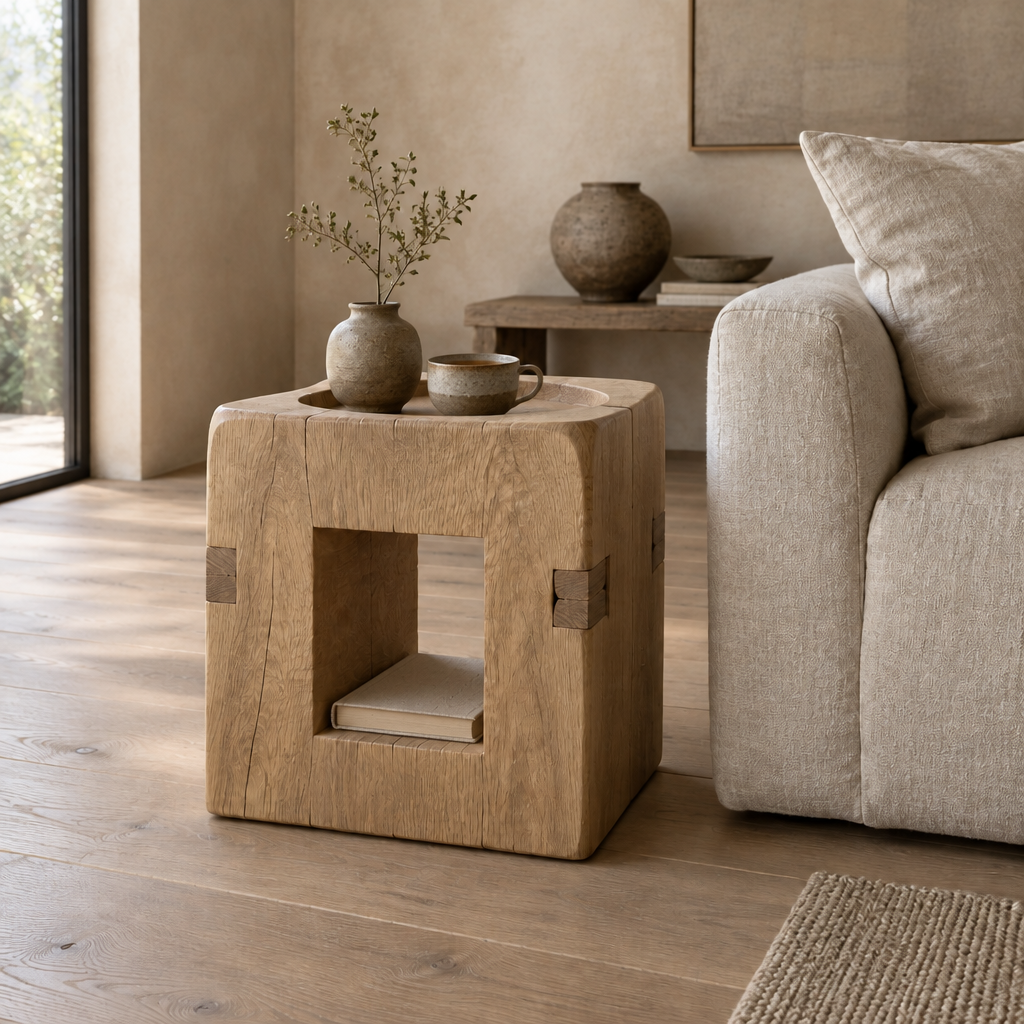 Basalt Block Side Table in use