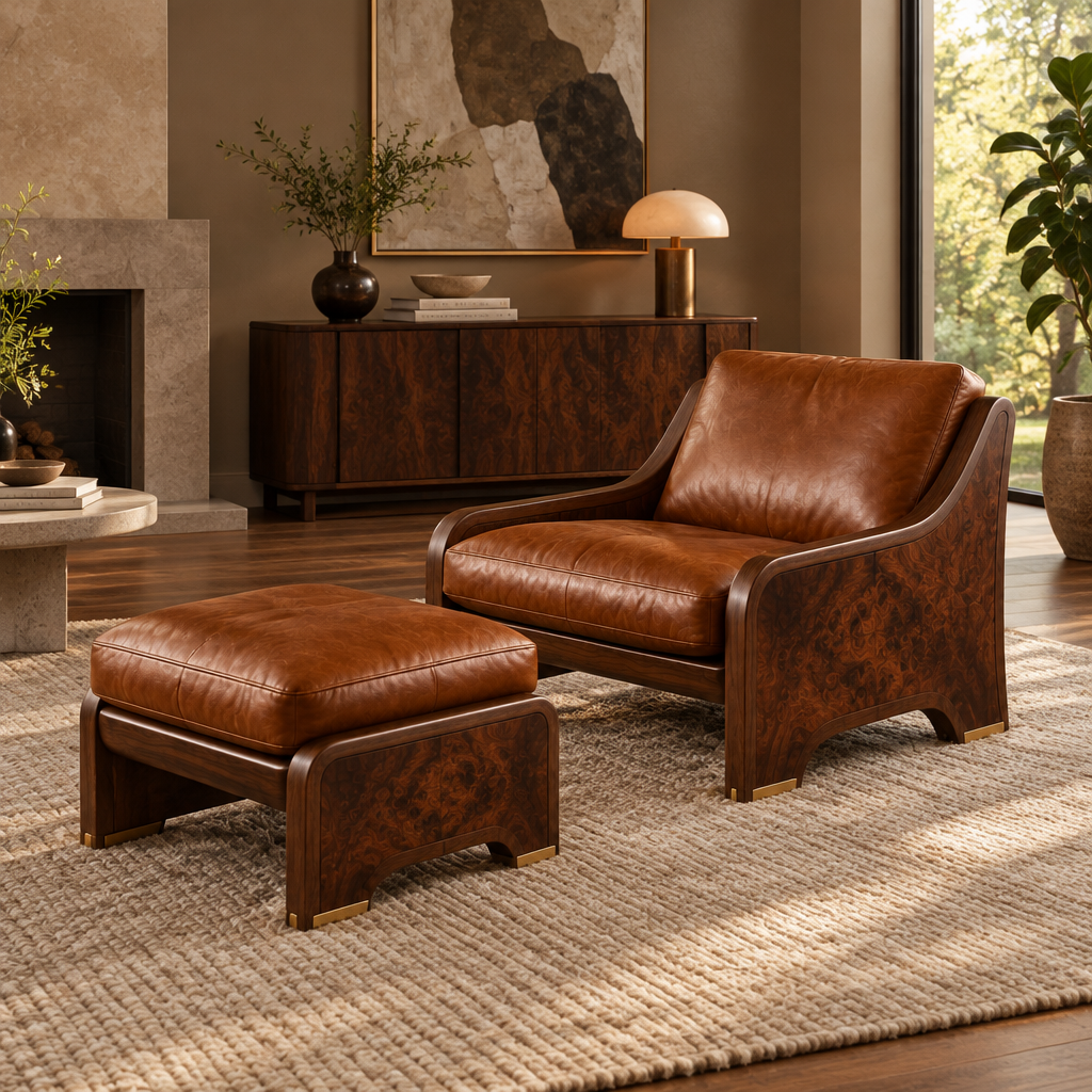 Sable Walnut Leather Lounge Chair side view