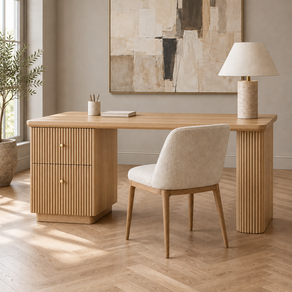 Arden Fluted Writing Desk in Natural Oak finish