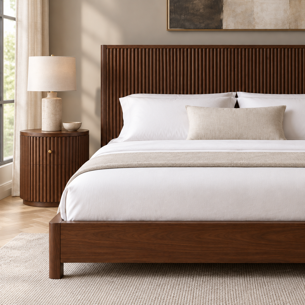 Arden Fluted Headboard Bed in use