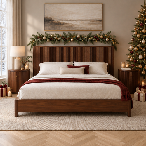Arden Fluted Headboard Bed styled for the holidays