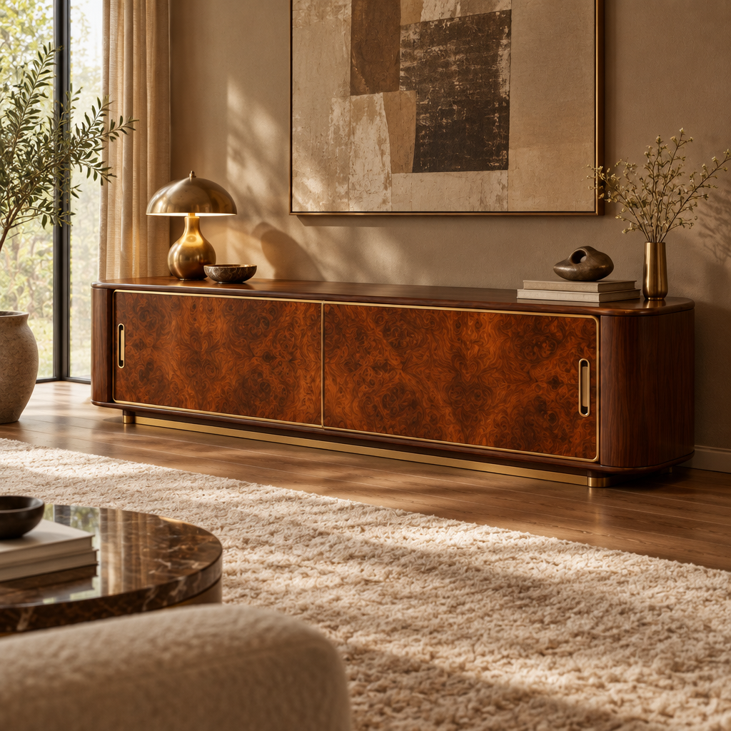 Sable Burl Media Console side view