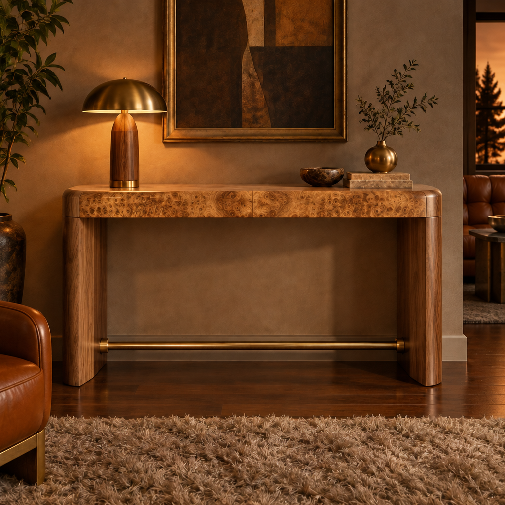 Sable Burl Console Table in Natural Walnut finish