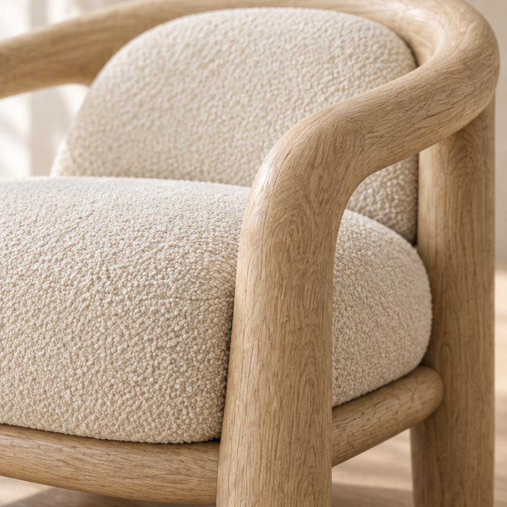 Cove Rounded Lounge Chair wood grain close-up