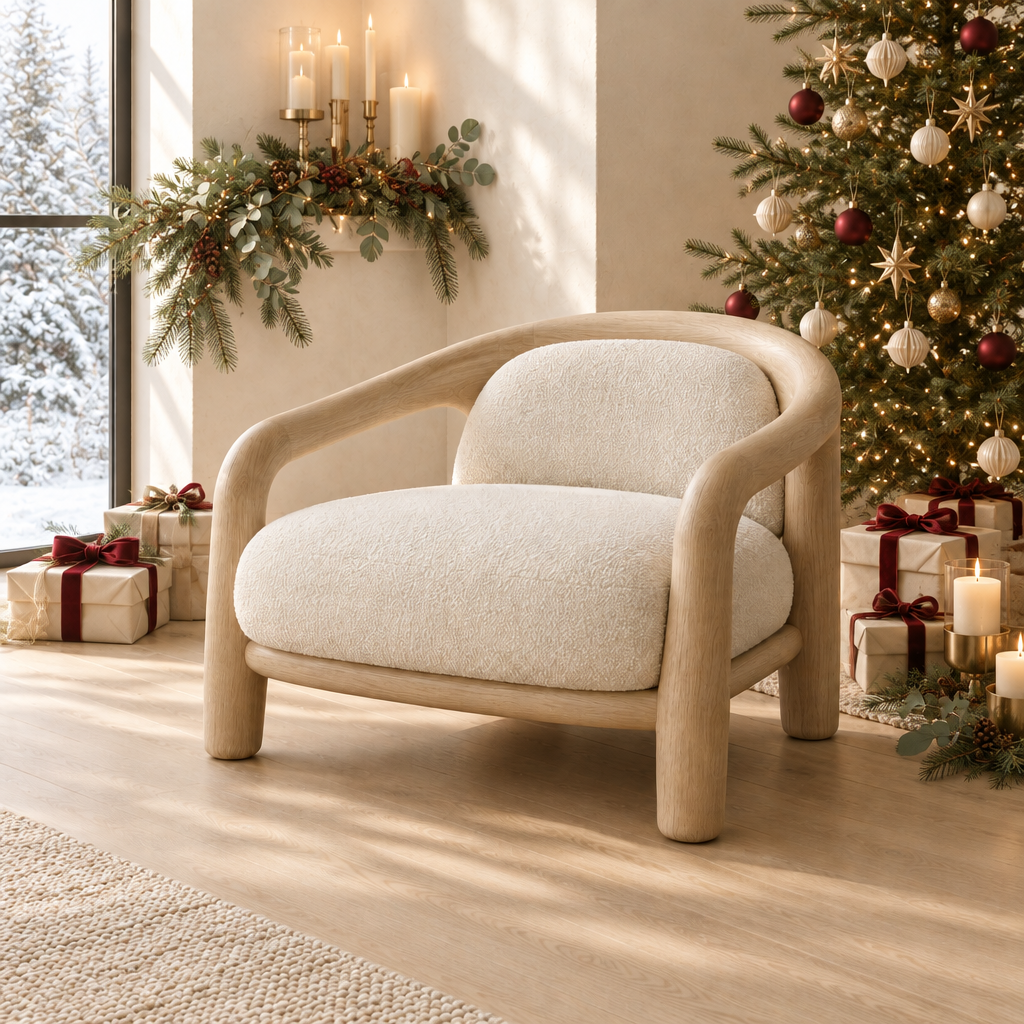 Cove Rounded Lounge Chair styled for the holidays
