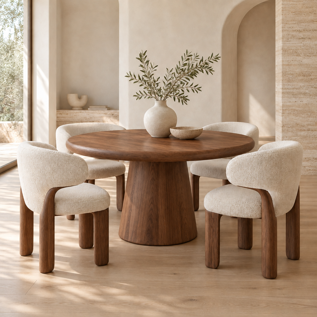 Cove Round Pedestal Dining Table in Walnut finish