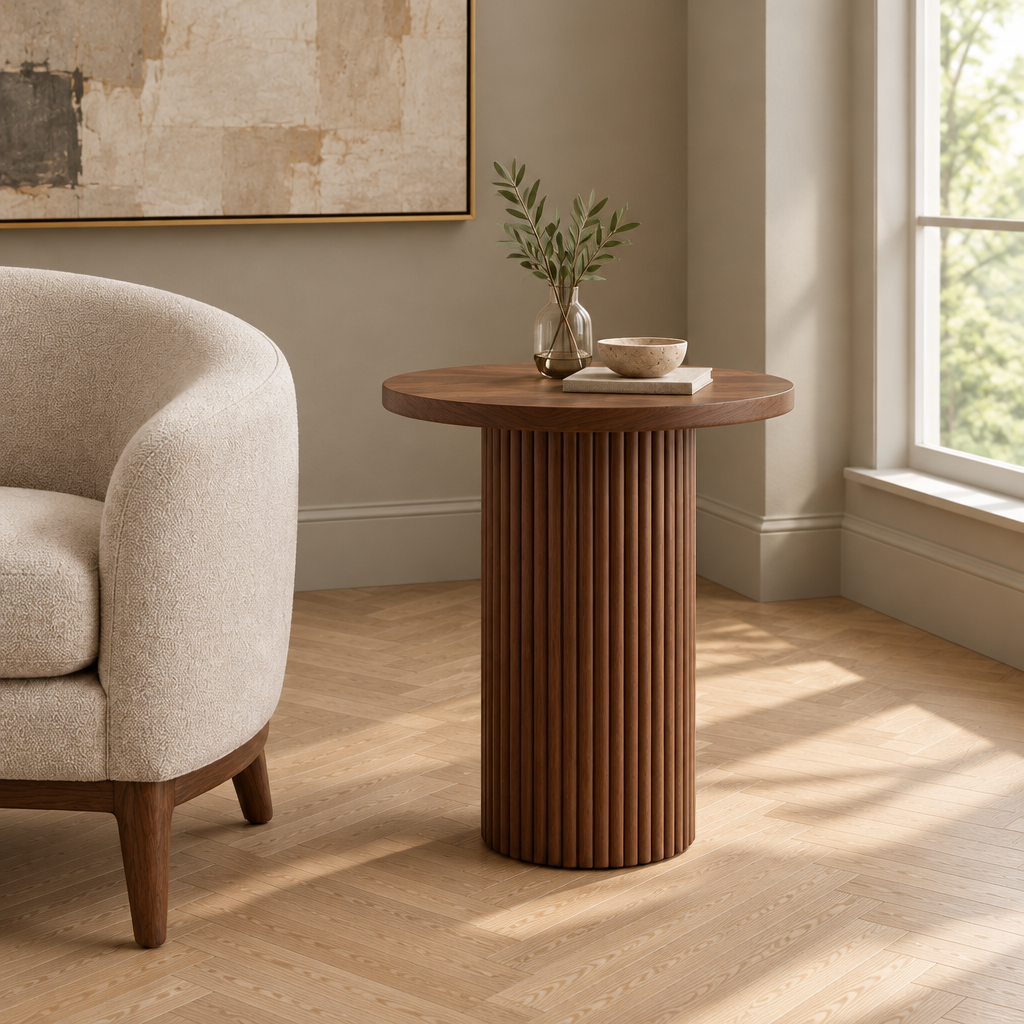 Arden Fluted Pedestal Side Table side view