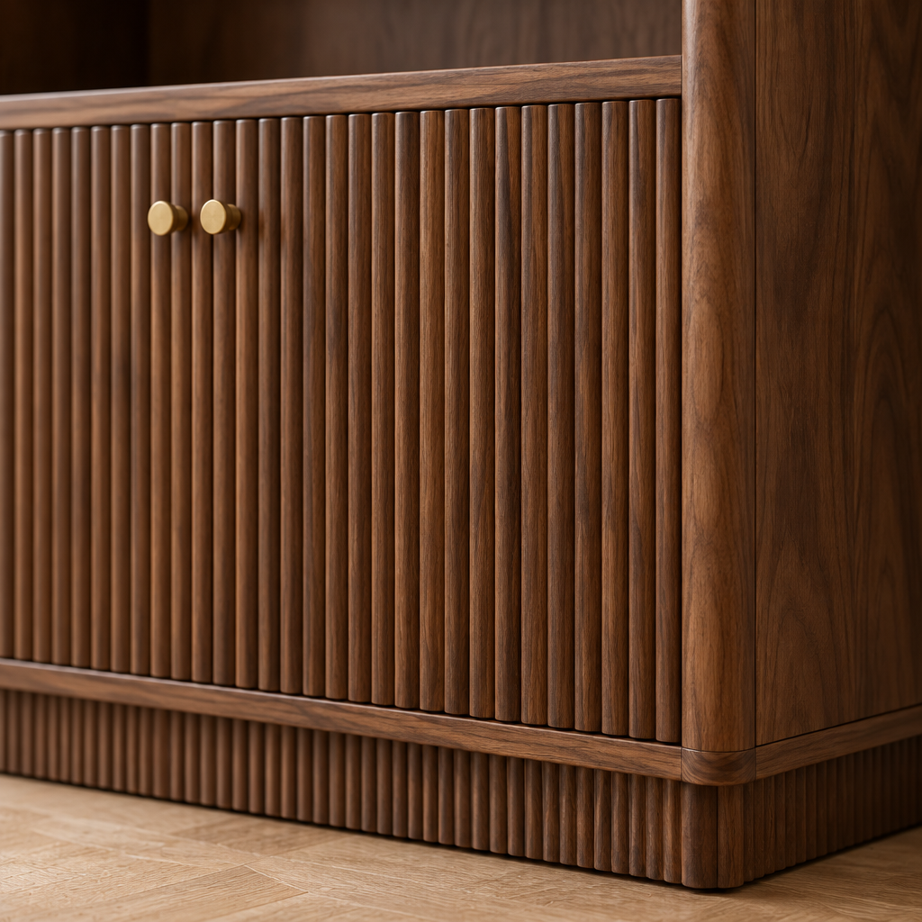 Arden Fluted Bookshelf wood grain close-up