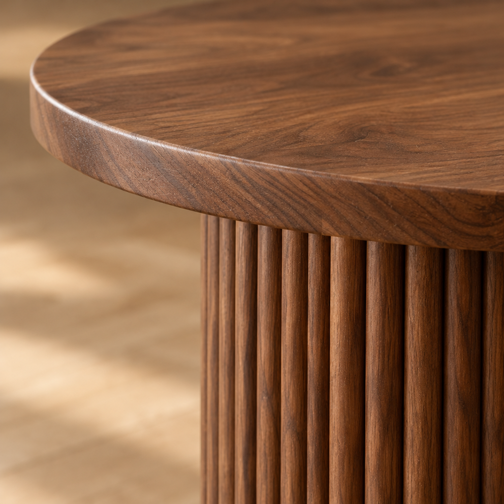 Arden Fluted Pedestal Side Table wood grain close-up