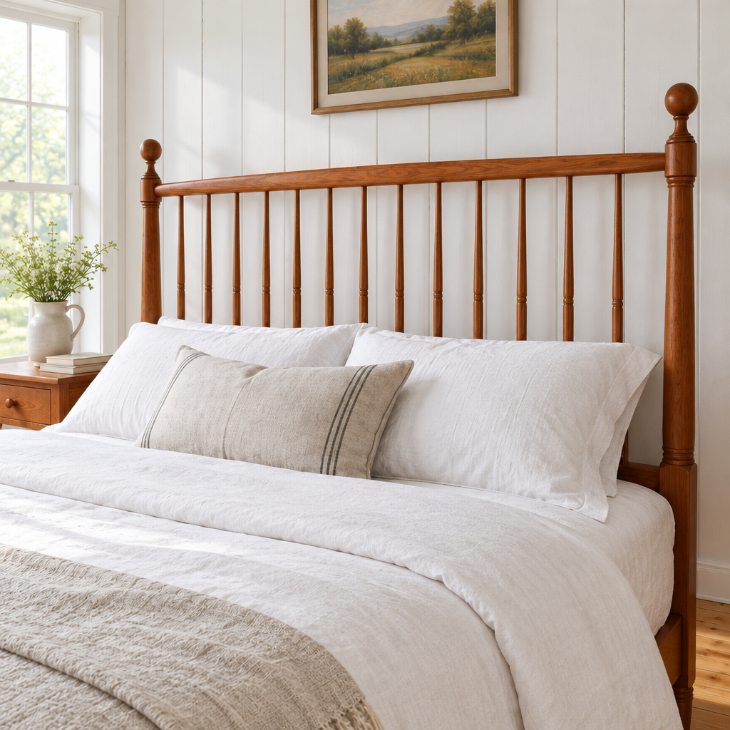 Linden Shaker Spindle Bed in use