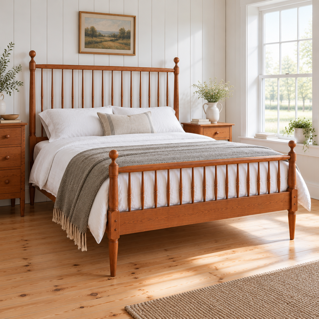Linden Shaker Spindle Bed side view