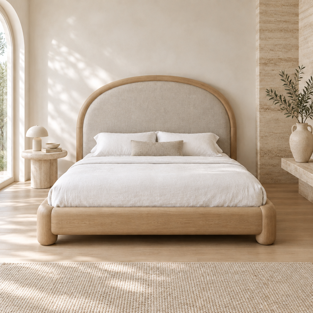 Cove Arched Upholstered Bed in use