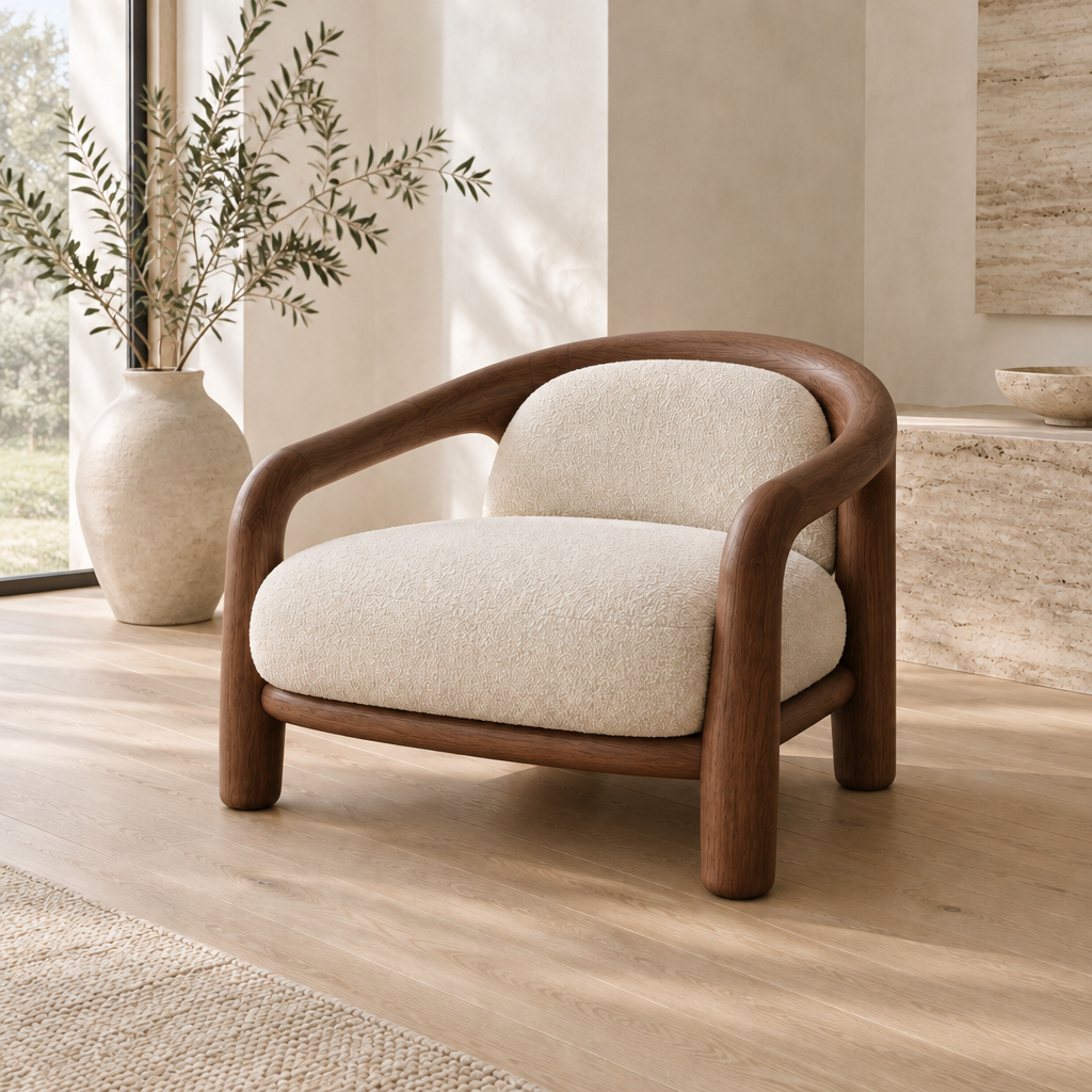 Cove Rounded Lounge Chair in Walnut finish