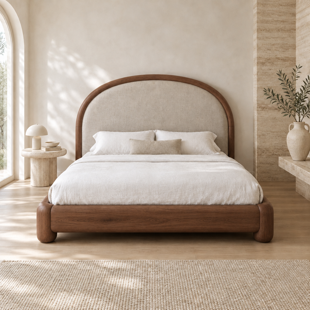 Cove Arched Upholstered Bed in Walnut finish