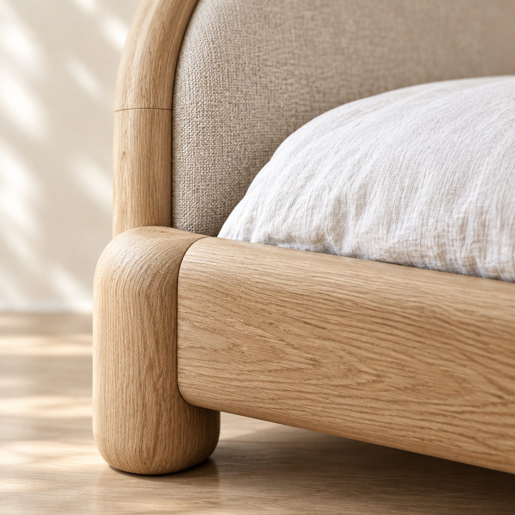 Cove Arched Upholstered Bed wood grain close-up