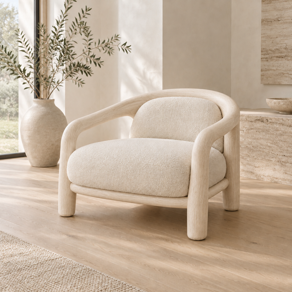 Cove Rounded Lounge Chair in Bleached Oak finish