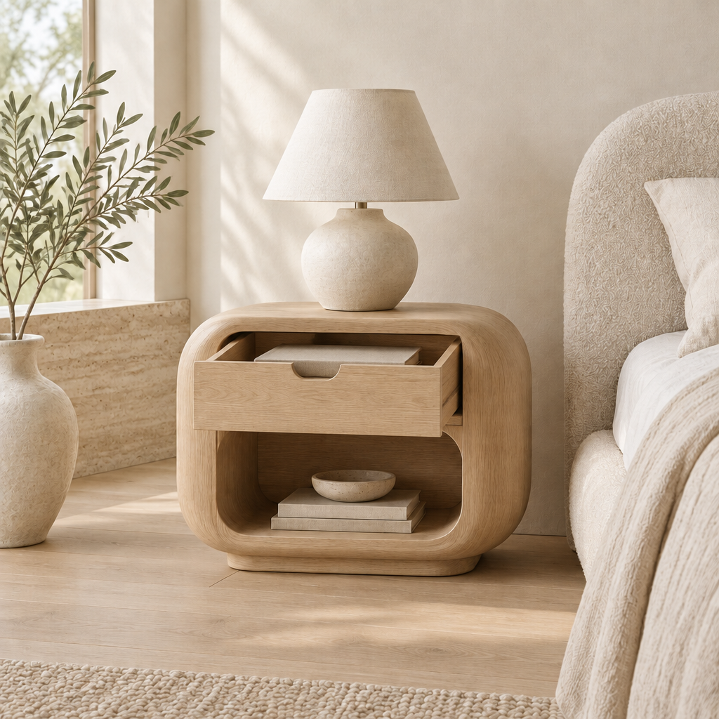 Cove Pill Nightstand in use