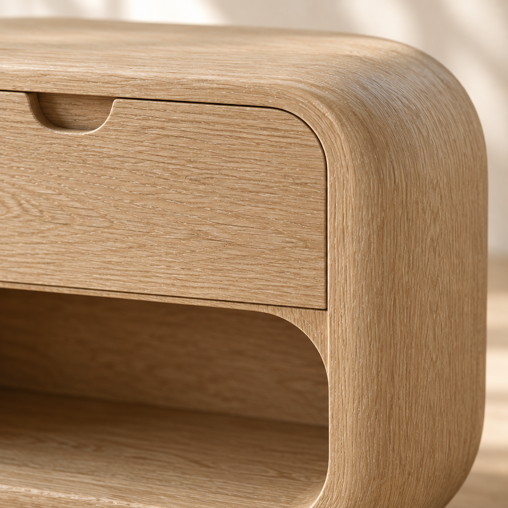 Cove Pill Nightstand wood grain close-up