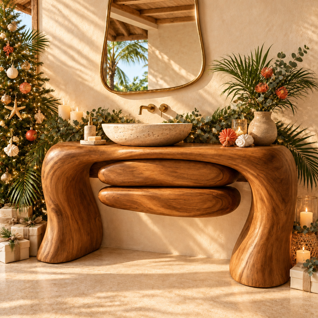 Solana Dune Sculpted Vanity styled for the holidays