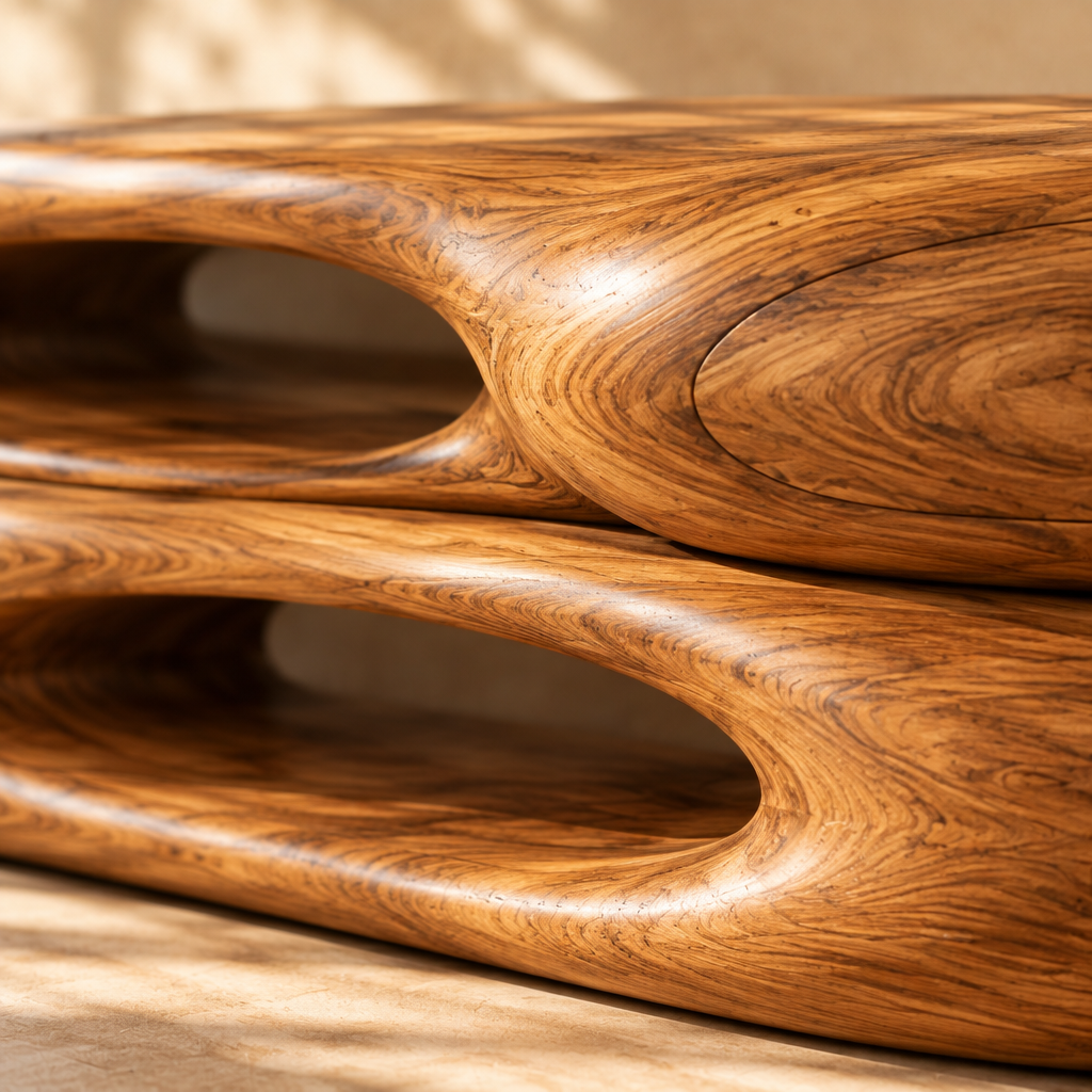 Solana Driftstone Stacked Console teak grain close-up