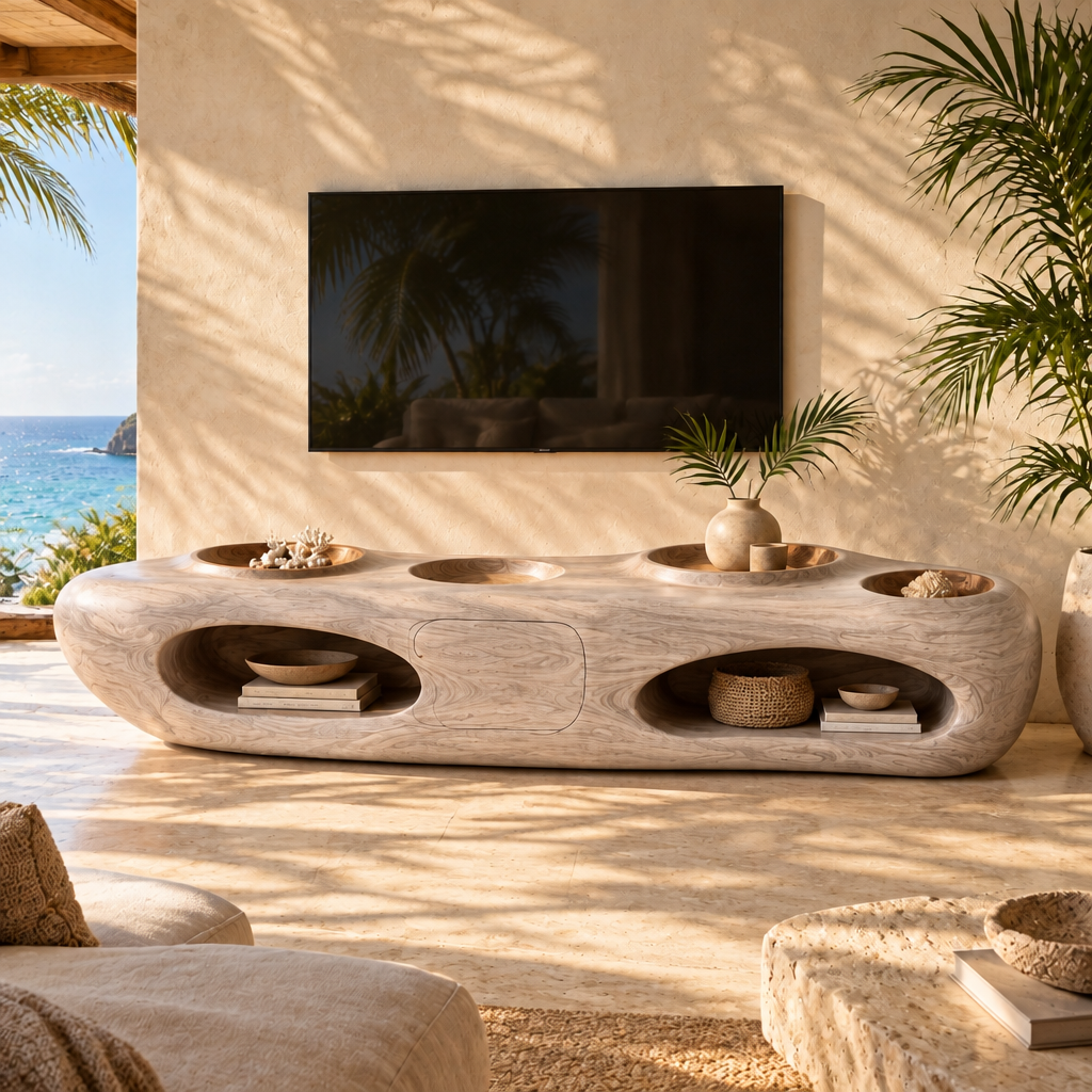 Solana Tide-Pool Media Console in Whitewashed Teak finish