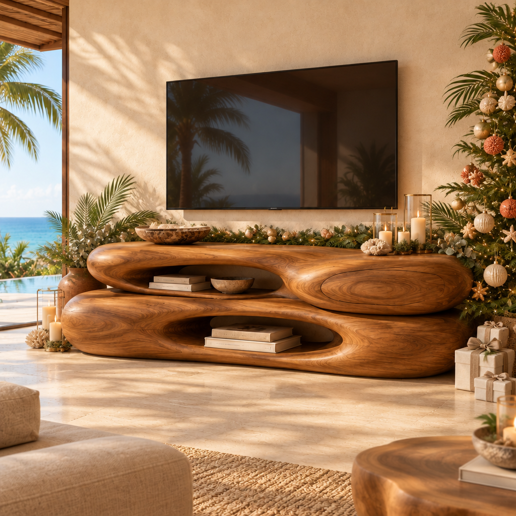 Solana Driftstone Stacked Console styled for the holidays