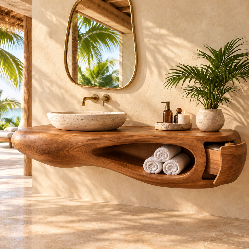 Solana Lagoon Sculpted Floating Vanity in use