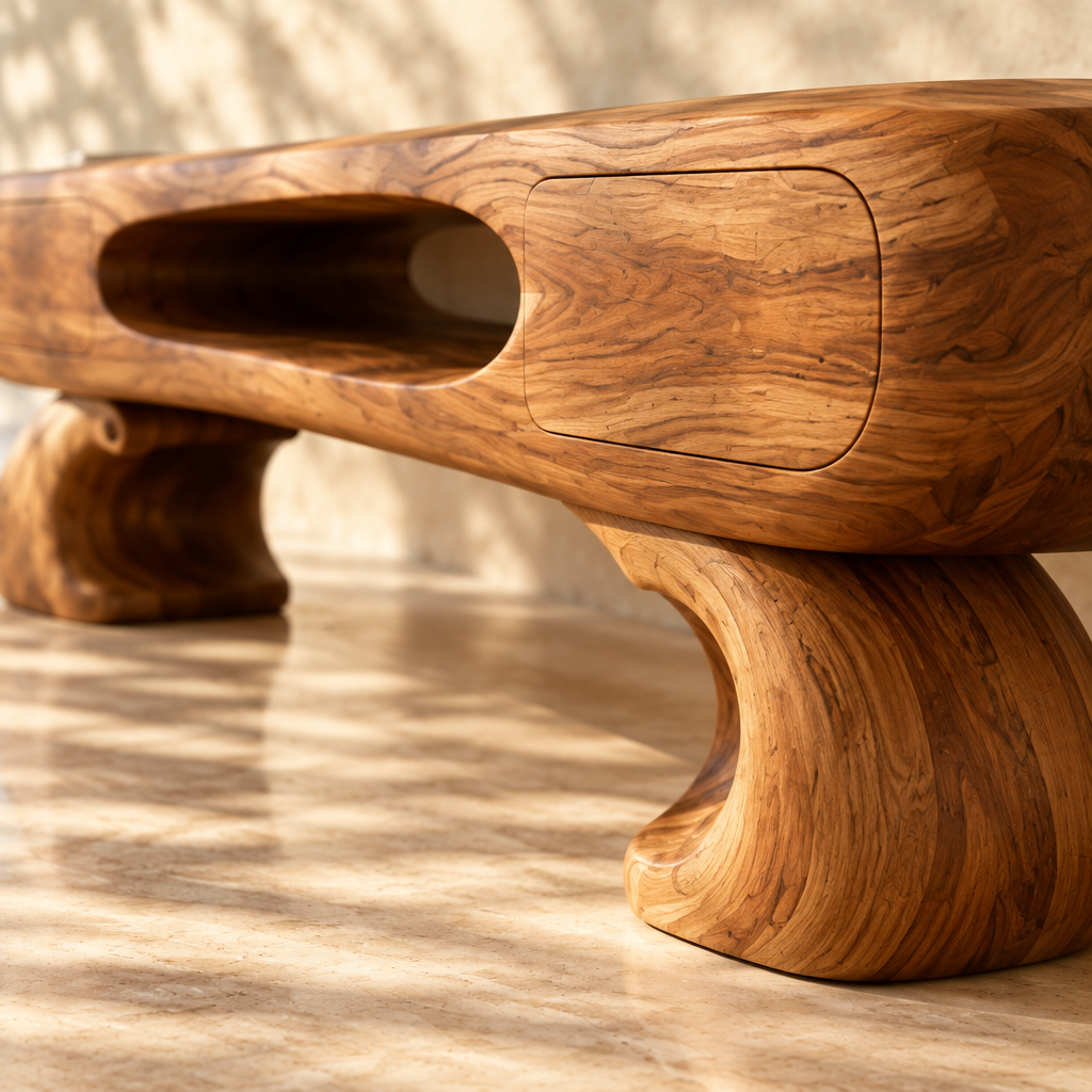 Solana Swell Arch Media Console teak grain close-up