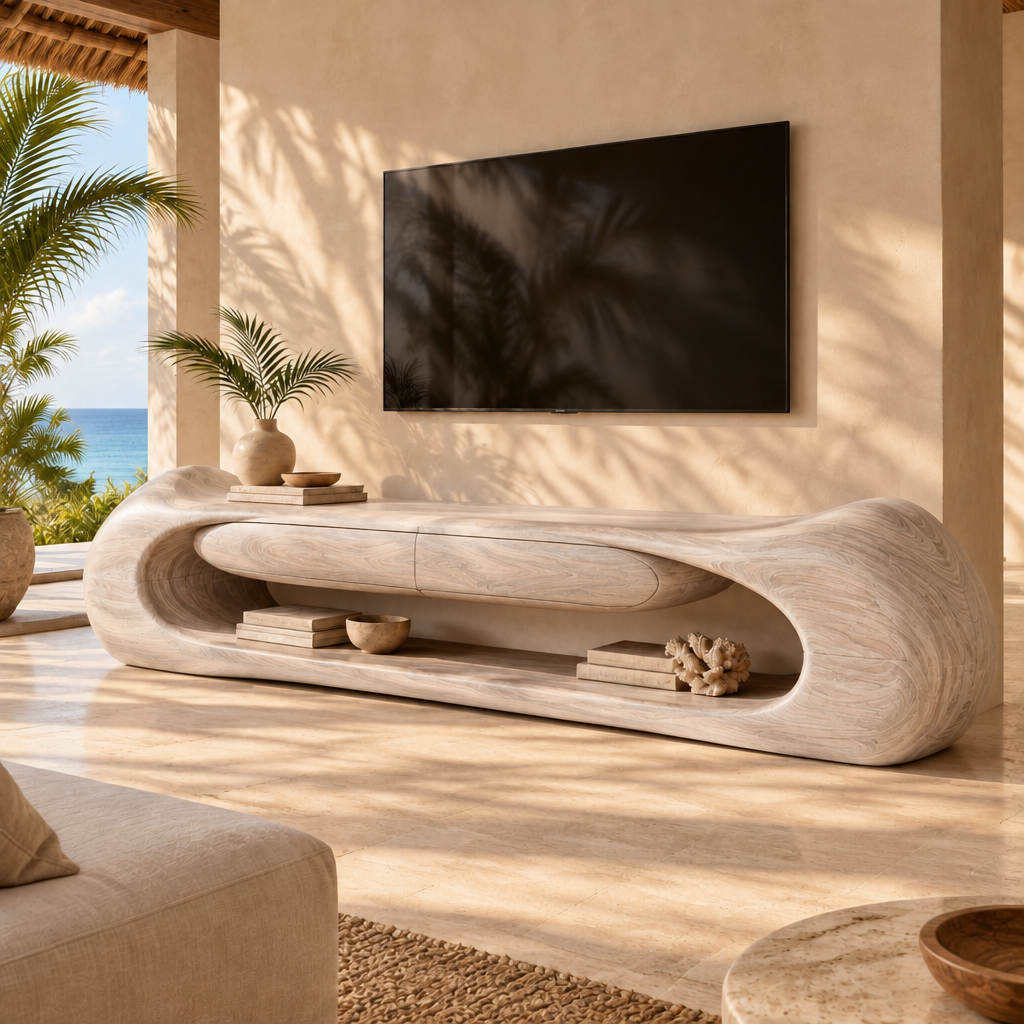 Solana Dune Sculpted Media Console in Whitewashed Teak finish